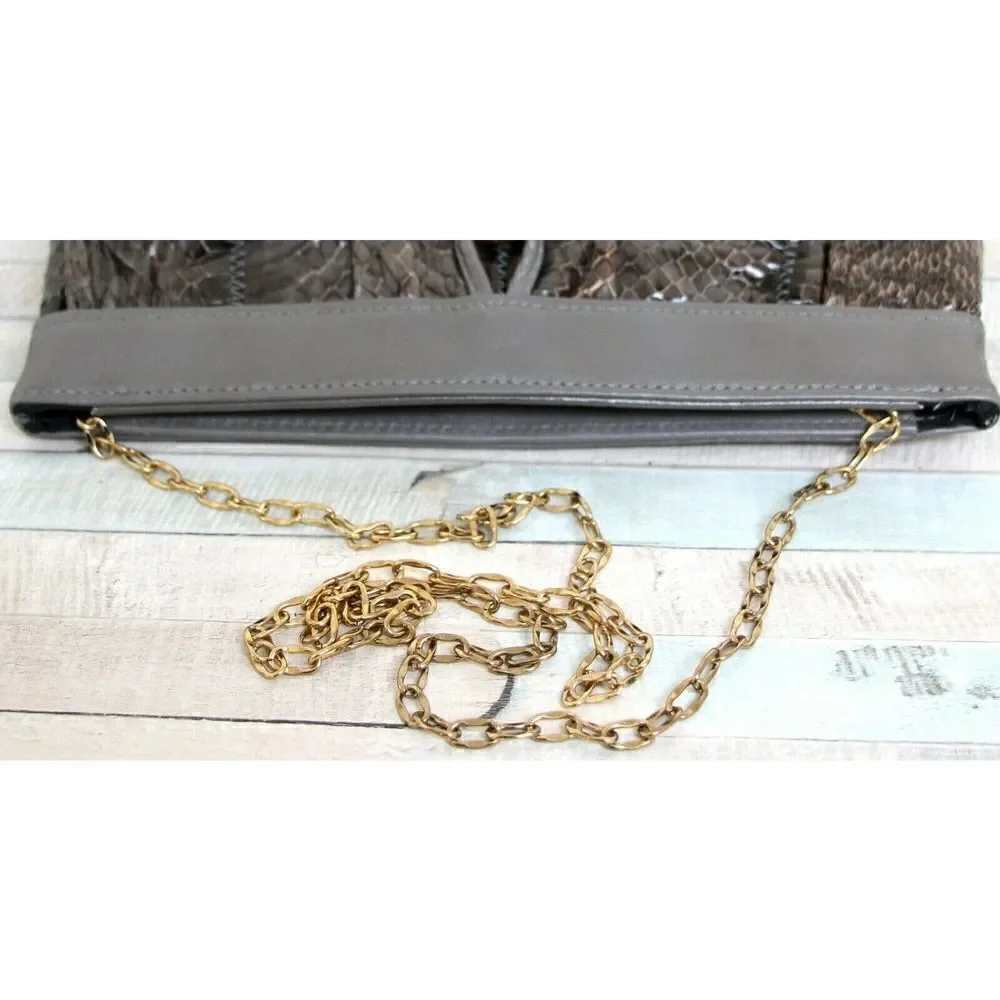VTG MARGOLIN OLIVE GRAY SNAKE GENUINE LEATHER CHAIN CLUTCH ENVELOPE SHOULDER BAG